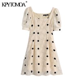 Women Sweet Fashion Polka Dot Mini Dress Vintage Square Collar Short Sleeve Back Zipper Female Dresses Vestidos 210416