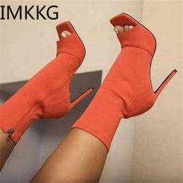 Kadın Çizmeler Yüksek Topuklu Kadın Ayakkabı Gladyatör Topuklu Sonbahar Bayanlar Ayakkabı Kadın Moda Açık Toe Çizmeler Parti Düğün Kadın Ayakkabı Y0905