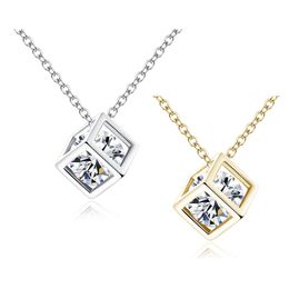 Crystal Rhinestone Pendant Necklace For Women Fashion Gold/Silver Colour Square Clavicle Necklaces Wedding Jewellery