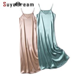 SuyaDream Woman Maxi Dress 100% Silk Satin Sleeveless Solid Spaghetti Strap Long Dresses Elegant Chic Slip Dress 210409