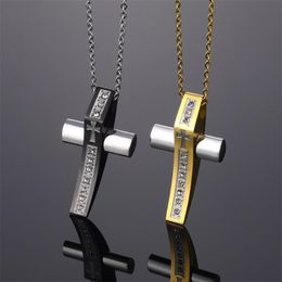 Pendant Necklaces Religious Cross Men Gold Stainless Steel Necklace Zircon & Pendants Prayer Crucifix Christian Jewellery Gifts