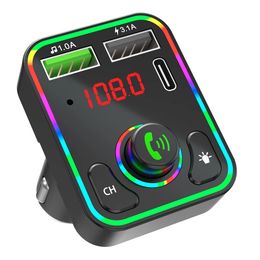 Car Bluetooth-compatible FM Transmitter F3 Colorful LED Backlight Wireless FM Radio Adapter Hands Free Car Kit MP3 Player PD + 3.1A USB Charger