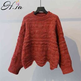 Women Chic Pullover and Sweaters Wave Beige Loose Style Knit Pullovers Red Christmas Sweater Pull Femme 210430