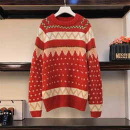Autumn Winter Women Sweater Long Sleeve Sweet Korean Fashion Knitted Pullovers Pull Femme Christmas Loose Outer Wear 210514