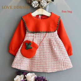 LOVE DD&MM Girls Dresses Autumn Kid's Clothing Girl Plaid Patchwork Dress Long-Sleeved Cute Party Outfits Kids Costumes Free Bag 210715