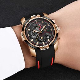LIGE Sport Watch Men Top Brand Luxury Chronograph Silicone Strap Quartz Mens Watches Waterproof Clock Relogio Masculino Box 210728273Q