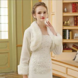 Wraps & Jackets Women Ivory Winter Warm Faux Fur Wedding Jacket Bridal Shrugs Elegant Long Sleeve Cape Lapel Collar Shawl Bolero Coat Access