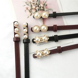 Belts Fashion Pearl Leather Thin Women Belt Heart-Shaped Buckle Waist Strap Designer Ladies Coat Suit Dress Decoration Waistband