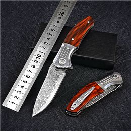 New Listing Flipper Folding Knife VG10 Damascus Steel Drop Point Blade Rosewood + Stainless Steels Handle EDC Pocket Knives