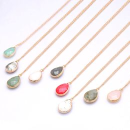 Handmade Natural Crystal Stone Gold Plated Chain Pendant Necklaces Party Club Wedding Birthday Jewelry For Women Girl