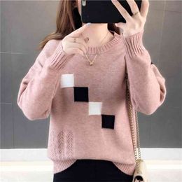 Sweater Lady Loose Knit Clothes Plaid Bottoming Pullover Women's Long-sleeved Autumn And Winter Coat Tide 210427