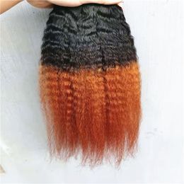 18inch brazilian human virgin kinky straight hair weft ombre 1b/red weaves unprocessed double drawn clip in extensions