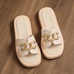 Women Slippers Fashion Personality Solid Colour Chain Dign Casual Living Room 2021 External Wear Flat Woman Sho