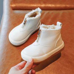 Boots 2021 Warm Little Girl Shoes Girls Leather Winter Plush Thicken Kids Snow Fashion Solid Colour Boys Ankle