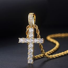 Micro Paved Crucifix Cross Pendant Necklace Men Hip Hop Jewellery 18k Yellow Gold Filled Trendy Accessories