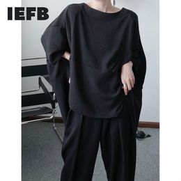 IEFB / men's wear oversized black t-shirt for male style Korean round collar short sleeve loose s irregular casual tops 9Y3226 210524