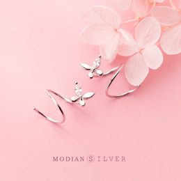 Cute Little Butterfly Spiral Stud Earring for Women Real 925 Sterling Silver Insect Ear Pin Fashion Jewelry 210707