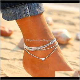 Anklets Jewellery Drop Delivery 2021 European And American Style Explosion Beach Love Multi-Layer Female Bohemian Heart-Shaped Peach Heart Doub