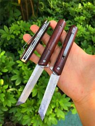Top Quality Flipper Folding Knife VG10 Damascus Steel Tanto Point Blade Rosewood + Stainless Steels Sheet Handle Ball Bearing Folder Knives