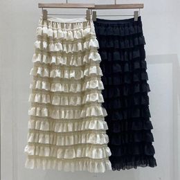 Skirts 2021 Spring And Autumn Mid-Length Elastic Waist Cascade Ruffle Pleated Skirt Fashion All-Match Female Jupe Mujer Faldas Y1416