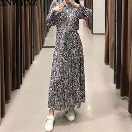 women animal print dress Collared midi Long sleeves puffy shoulders and elasticated cuffs covered buttons 210520