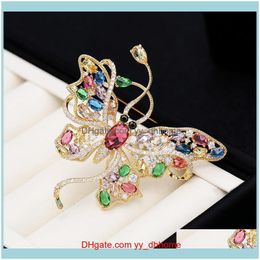 Pins, Brooches Jewelryfashion Luxury High-End Zircon Butterfly Jewellery Temperament Ladies Exquisite Brooch Brand High-Quality Coat Aessories