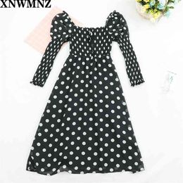 women Summer black polka dot dress long sleeve chiffon es ladies vintage elegant midi autumn casual split 210520