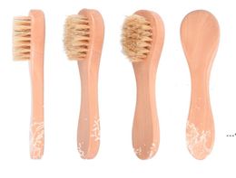 NEWWholesale Natural Bristles Wooden Face Cleaning Brush Wood Handle Facial Cleanser Blackheads Nose Scubber Exfoliating Skin Care RRF12081