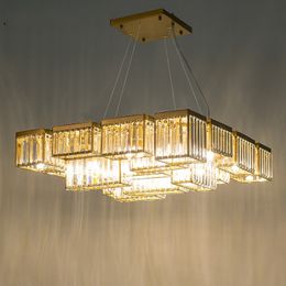 New crystal chandelier living room light luxury designer crystal lamp restaurant square profile multi-level LED lights