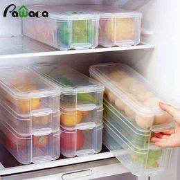 Plastic Storage Bins Refrigerator Storage Box Food Storage Containers with Lid for Kitchen Fridge Cabinet Freezer Desk Organiser 210331