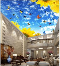 Custom photo wallpaper 3D zenith mural Fashion Modern Beautiful blue sky white clouds butterfly ceiling fresco murals wall papers home decoration
