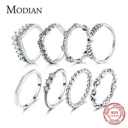 Modian Silver Gold Rose Shining Rings for Women Fashion 100% 925 Sterling Silver Stackable Finger Ring Wedding Statement Jewellery X0715