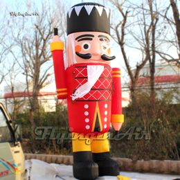Outdoor Christmas Cartoon Character Advertising Inflatable Nutcracker Red Air Blown Soldier Balloon For Gate Entrance Decoration