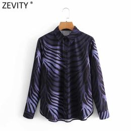Zevity Women Vintage Animal Striped Print Gradient Color Smock Blouse Office Lady Retro Casual Shirt Chic Blusas Tops LS7545 210603