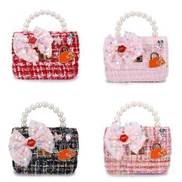 Baby HandBags Newest Kids Girls Mini Princess Coin Purses Girl Cute Bow Pearl Handbag Chain Shoulder Messenger Bags