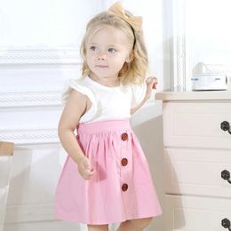 Fashion Toddler Baby Girls Clothes Set 2pcs Cotton Flare Sleeve White Top t shirt + A Line Pleated Skirt Baby Girl Summer Sets 210713