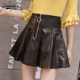 High waist A-Line women skirt PU leather s womens zipper mini streetwear solid black short female s 1848 50 210521