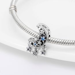 New Silver Fits Pandora Bracelet Necklace Starry Sky Series Moon Shaped Beads Woman DIY Fashion Fine Jewellery Pendants