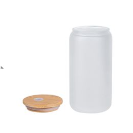 12oz 16oz DIY blank sublimation Can Tumblers Shaped Beer Glass Cups with bamboo lid and straw beer can glass for iced coffee soda RRE13045