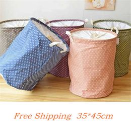 Lovely Point Basket For Toys 35*45CM Linen Laundry Folding Dirty Clothes Storage 210609