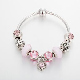 High quality Strands bracelet big hole pink crystal glass beads DIY heart pendant ornaments wholesale