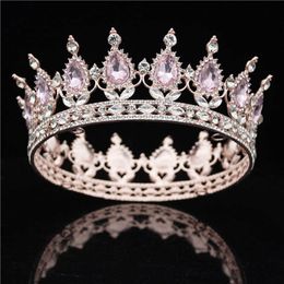 Large Royal Queen King Bride Crown for Women Rose Gold Pageant Bridal Tiaras and Crowns Wedding Hair Jewelry Round Diadem X0726