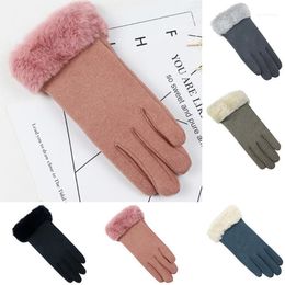 Fashion Women's Flat Gloves Winter Anti-Slip Cuff Soft Lining Female Warm Mittens Touch Screen Driving Guantes W10101