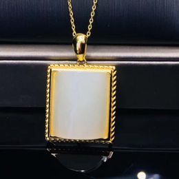 925 Sterling Silver Jade Square Natural Hetian Pendants Necklace for Women Men Jewellery