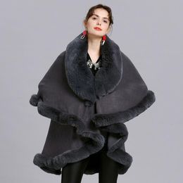 Scarves Imitation Cashmere Fashion Women Fur Collar Winter Warm Knitted Elegant Party Oversized Female Poncho Shawl