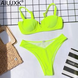 AIUJXK Neon Colour Push Up Underwire Biquini 2021 Women Sexy Lingerie Summer Bra And Panty Beachwear 2 Piece Swimsuit Underwear X0526