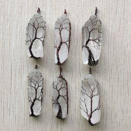copper wire crystal jewelry Canada - Natural white crystal copper handmade wire wrapped pillar shape pendants for necklace jewelry marking Wholesale 6pcs lot G0927