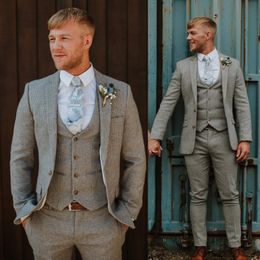 tweed jackets men Australia - Men's Suits & Blazers (Jacket+Pants+Vest) Autumn Tweed Mens Wedding Suit Thick Male Clothing 3 Piece Tuxudos Man Dinner Party Occasion Blaze