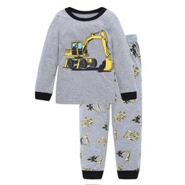 Digger Vehicle Baby Boys Clothes Suits 100% Cotton Children Pyjamas Kids Sleepwear Sets Nightgown PJ'S Long Tees Shirts Pant Set 210413