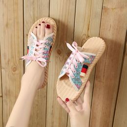 2022 Summer Women Weaving Slippers Female Fashion Lace-up Outdoor Non-Slip Slides Student Flat Flip-Flops Beach Shoes 35-40